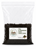 A clear plastic bag filled with dark brown coarse fishing worms, featuring a white label on the front with the brand 'Downwood Worms' and product details.